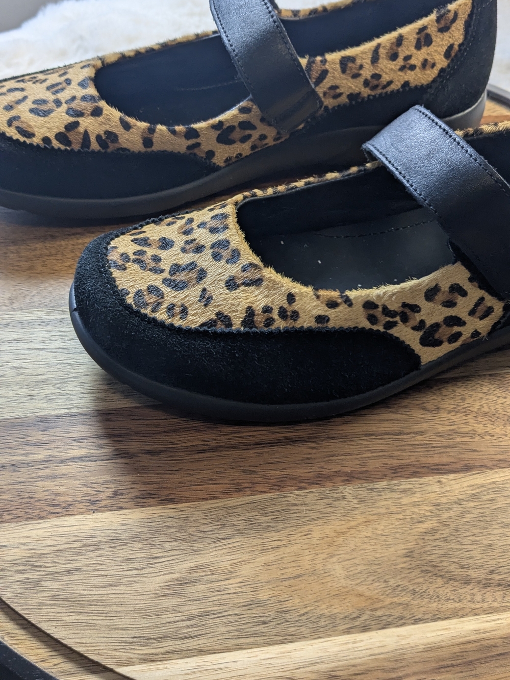 Hotter Leopard Calf Hair Mary Jane Comfort Flats Leather Strap Shoes Women’s